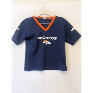 Franklin Denver Broncos NFL Kids Medium Navy Blue Orange V-Neck Jersey Shirt M
